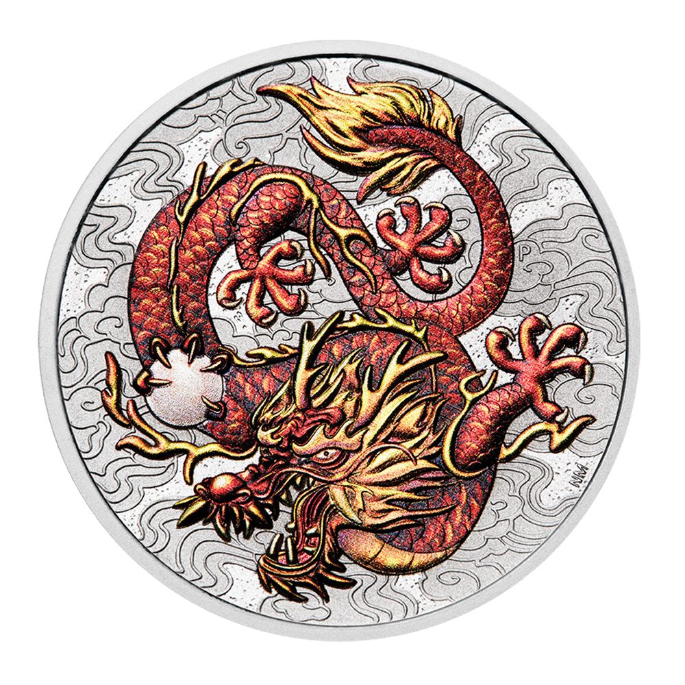 2021 1oz Australia Dragon .9999 Silver Coloured BU Coin