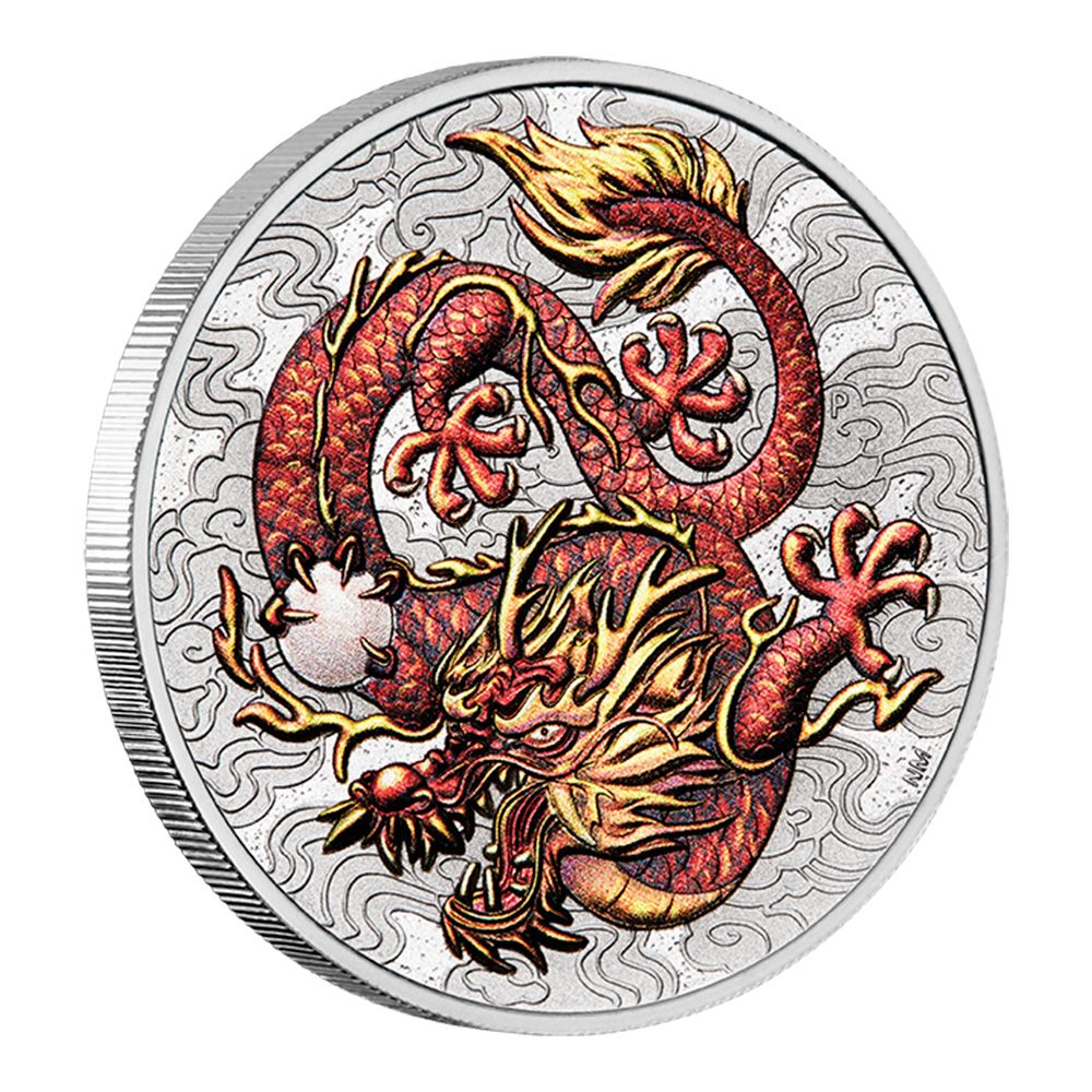 2021 1oz Australia Dragon .9999 Silver Coloured BU Coin