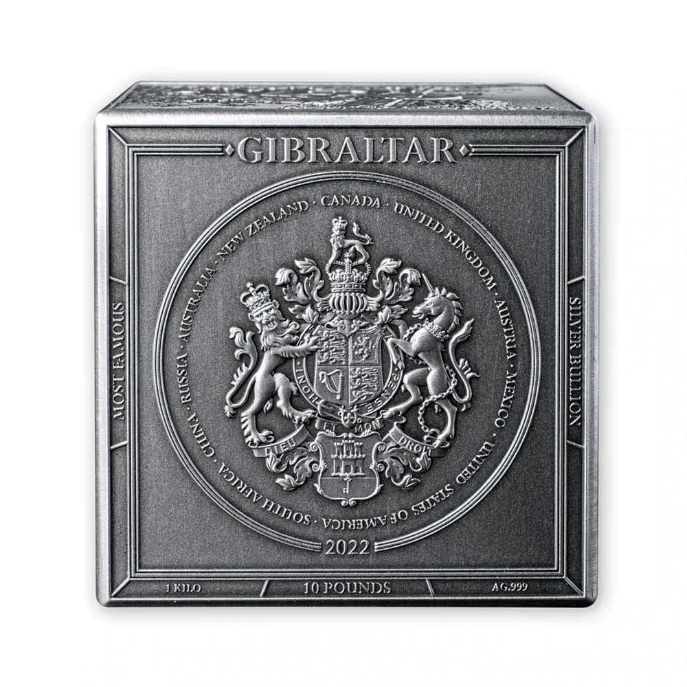 2022 1kg Gibraltar Most Famous Silver Bullion 3D Cube Ag .999
