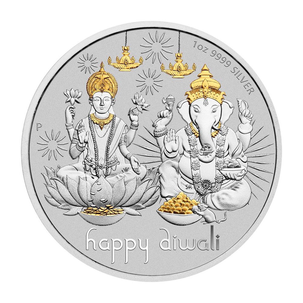 Perth Mint Diwali 1oz Gilded Silver Medallion 1