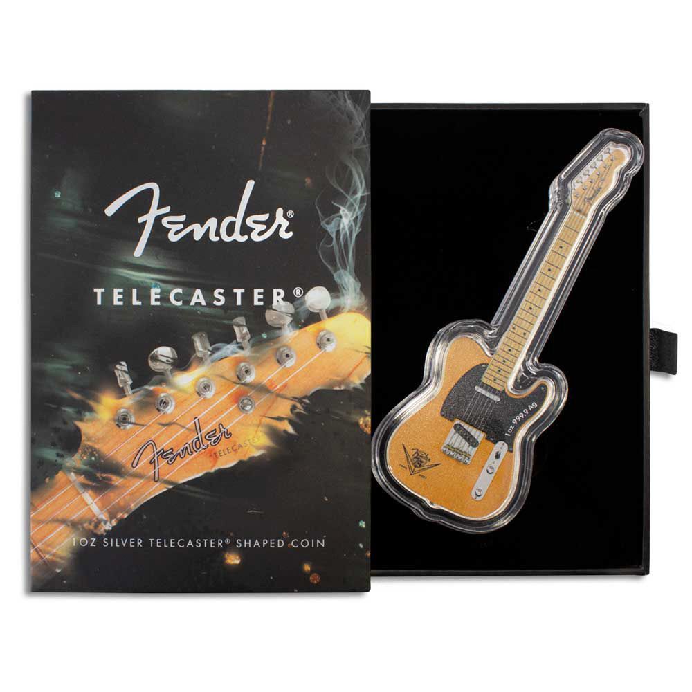 2021 PAMP Fender Telecaster Guitar 1oz .999 Silver Coin Packaging