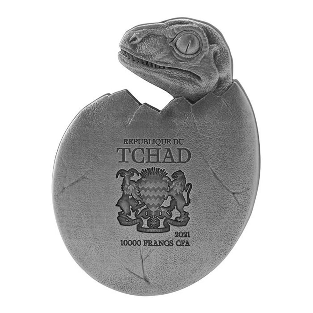 2021 2oz Chad Hatched Series - Velociraptor .999 Silver Antiqued High Relief Coin