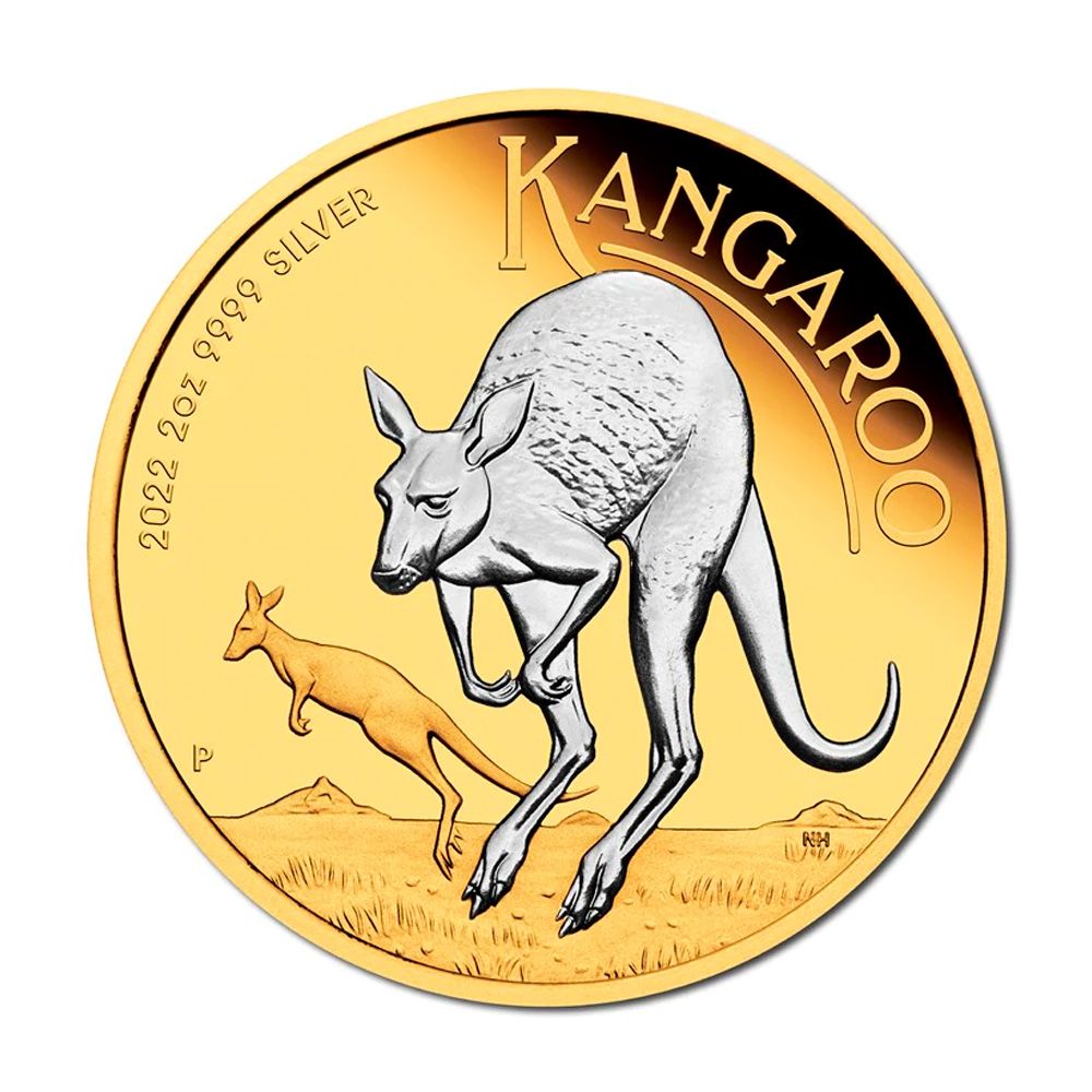 2022 2oz Australian Kangaroo Reverse Gilded Coin .9999 1
