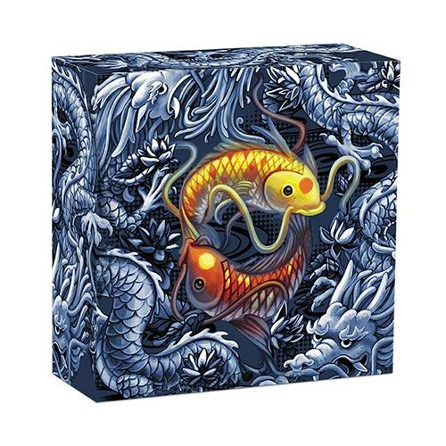 2021 2oz Tuvalu Double Dragon and Yin Yang Koi .9999 Silver Coloured Antiqued Coin